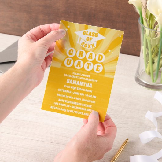 Retro-Sonnenschein-Graduierungsparty Pergament Einladungen (Handgehalten)