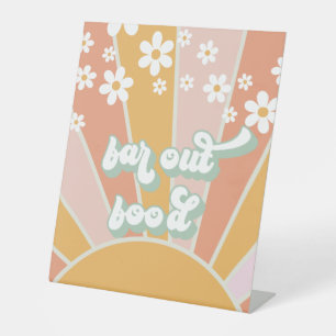 Retro-Sonnenschein Groovy Far Out Food-Podest-Schi Sockelschild