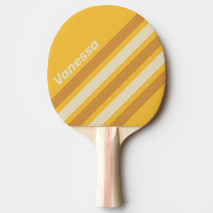 Retro-Sonnenschein-Senf-farbene schräge Streifen m Tischtennis Schläger