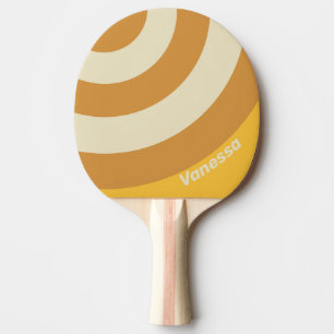 Retro-Sonnenschein-Senf-Kreis-Streifen mit Namen Tischtennis Schläger