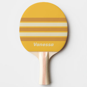 Retro-Sonnenschein-Senf quer gestreift mit Namen Tischtennis Schläger