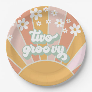 Retro-Sonnenschein Zwei Groovy Daisy Geburtstag Pappteller