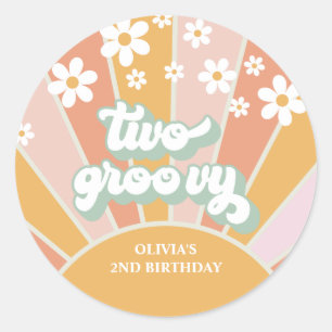 Retro-Sonnenschein zwei groovy Daisy-Geburtstag Runder Aufkleber