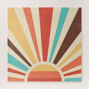 Retro-Sonnenstrahl: farbenfrohes Vintage-Banner. Puzzle