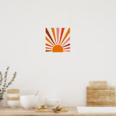 Retro Sonnenstrahlen Burst Sonnenuntergang Orange Poster (Küche)