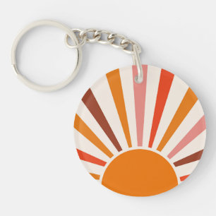 Retro Sonnenstrahlen Burst Sonnenuntergang Orange Schlüsselanhänger