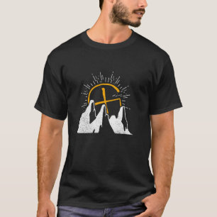 Retro-Sonnenstrahlen + X-Symbol + Berge - Geocachi T-Shirt