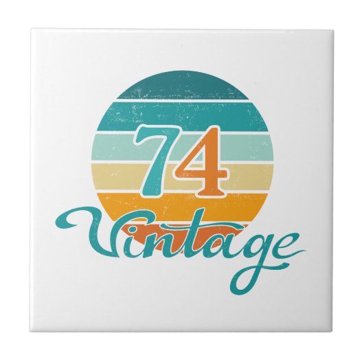 Retro-Sonnenuntergang 74 Vintage-Distressed Fliese (Vorderseite)