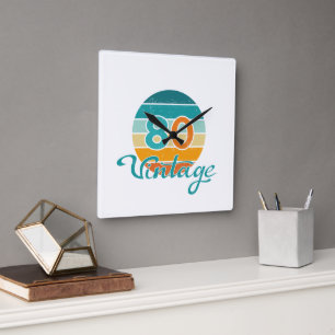 Retro-Sonnenuntergang 80 Vintage abgenutzt Quadratische Wanduhr