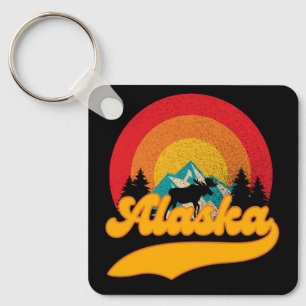 Retro-Sonnenuntergang Alaska Juneau Elch 0Berge Wi Schlüsselanhänger