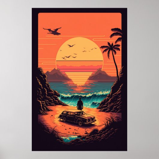 Retro Sonnenuntergang am Strand Poster (Vorne)