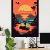 Retro Sonnenuntergang am Strand Poster (Heimbüro)