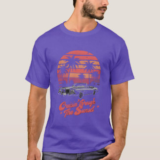 Retro-Sonnenuntergang-Auto, das durch den Retro-So T-Shirt
