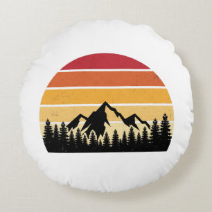 Retro-Sonnenuntergang-Berglandschaft   Vintage-Nat Rundes Kissen