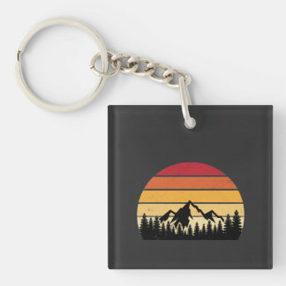 Retro-Sonnenuntergang Berglandschaft | Vintage Nat Schlüsselanhänger
