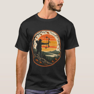 Retro-Sonnenuntergang-Bogenjäger im herbstlichen W T-Shirt