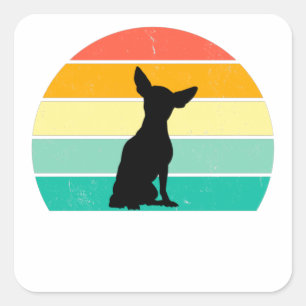 Retro Sonnenuntergang Chihuahua Quadratischer Aufkleber