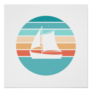 Retro Sonnenuntergang-Distressed-Effekt + Segelboo Poster