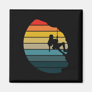 Retro Sonnenuntergang Felsenklettern Rucksacktouri Magnet