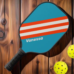 Retro Sonnenuntergang Flut Rausch Streifen mit Nam Pickleball Schläger