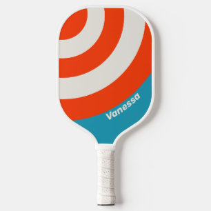 Retro Sonnenuntergang Flut Rush Kreis Streifen mit Pickleball Schläger