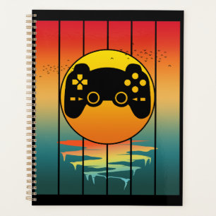 Retro-Sonnenuntergang-Gamer-Spiele-Computerspiel Planer
