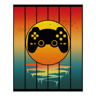 Retro-Sonnenuntergang-Gamer-Spiele-Computerspiel Poster