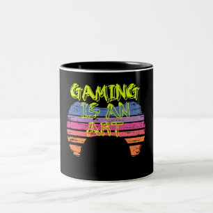 Retro-Sonnenuntergang-Gaming-Controller-Kunst-Game Zweifarbige Tasse