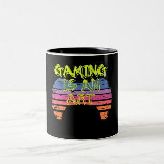 Retro-Sonnenuntergang-Gaming-Controller-Kunst-Game Zweifarbige Tasse