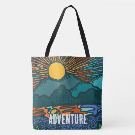 Retro-Sonnenuntergang-Gebirgsdruck-Cut-Sew-Tasche Tasche