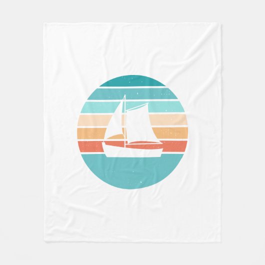 Retro Sonnenuntergang gestörter Effekt + Segelboot Fleecedecke (Vorderseite)