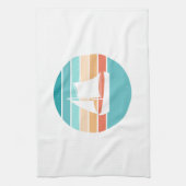 Retro Sonnenuntergang gestörter Effekt + Segelboot Geschirrtuch (Vertikal)