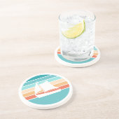 Retro Sonnenuntergang gestörter Effekt + Segelboot Getränkeuntersetzer (Seite)