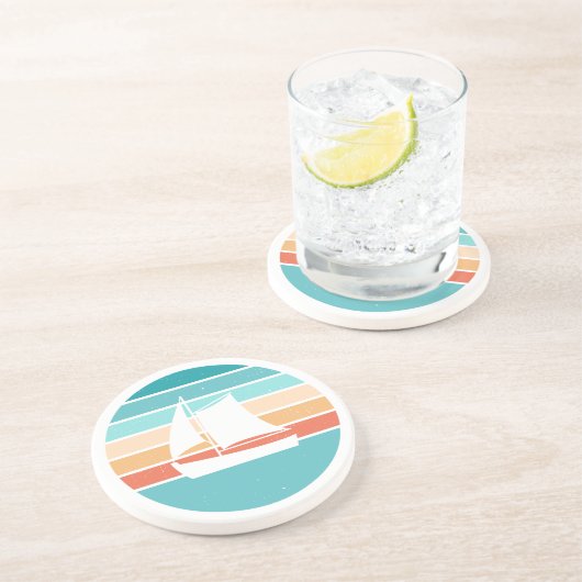 Retro Sonnenuntergang gestörter Effekt + Segelboot Getränkeuntersetzer (Seite)
