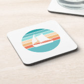 Retro Sonnenuntergang gestörter Effekt + Segelboot Getränkeuntersetzer (Linke Seite)