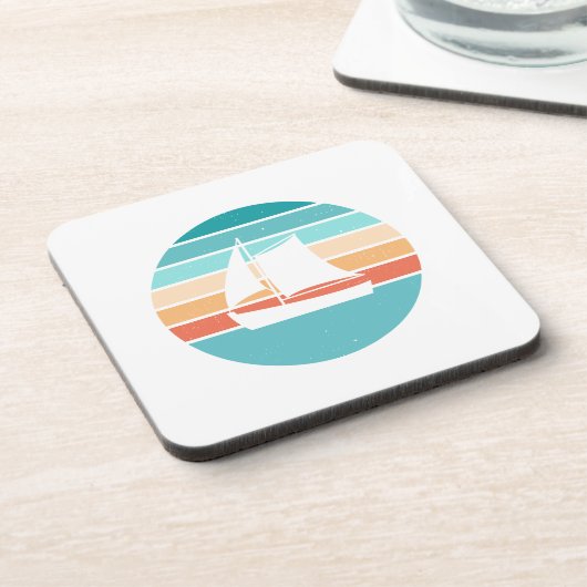 Retro Sonnenuntergang gestörter Effekt + Segelboot Getränkeuntersetzer (Linke Seite)