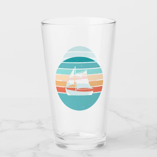 Retro Sonnenuntergang gestörter Effekt + Segelboot Glas (Vorderseite)