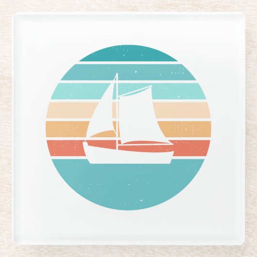 Retro Sonnenuntergang gestörter Effekt + Segelboot Glasuntersetzer (Vorderseite)