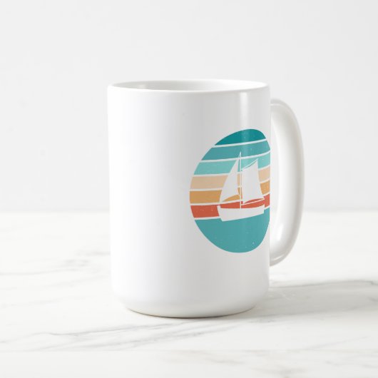 Retro Sonnenuntergang gestörter Effekt + Segelboot Kaffeetasse (VorderseiteRechts)