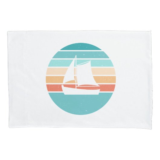Retro Sonnenuntergang gestörter Effekt + Segelboot Kissenbezug (Vorderseite)