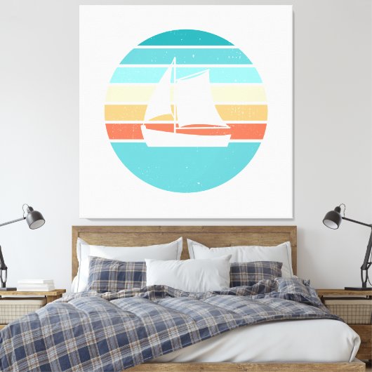 Retro Sonnenuntergang gestörter Effekt + Segelboot Leinwanddruck (Insitu (Schlafzimmer))