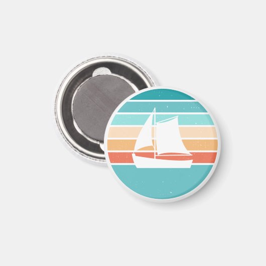 Retro Sonnenuntergang gestörter Effekt + Segelboot Magnet (Vorderseite/Rückseite)