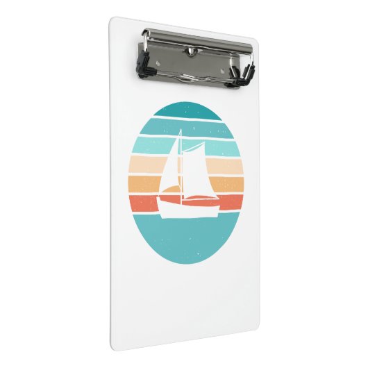 Retro Sonnenuntergang gestörter Effekt + Segelboot Mini Klemmbrett (Schrägansicht)