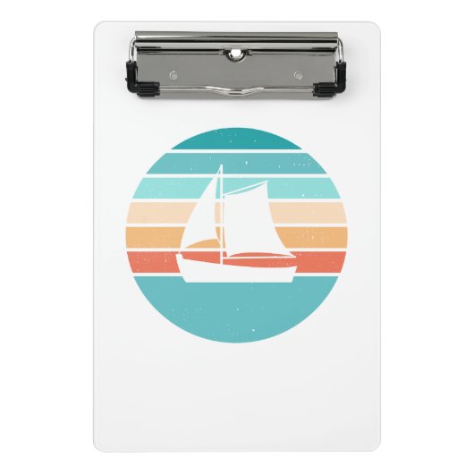 Retro Sonnenuntergang gestörter Effekt + Segelboot Mini Klemmbrett (Vorderseite)