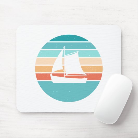 Retro Sonnenuntergang gestörter Effekt + Segelboot Mousepad (Mit Mouse)