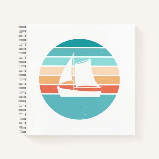 Retro Sonnenuntergang gestörter Effekt + Segelboot Notizblock (Vorderseite)