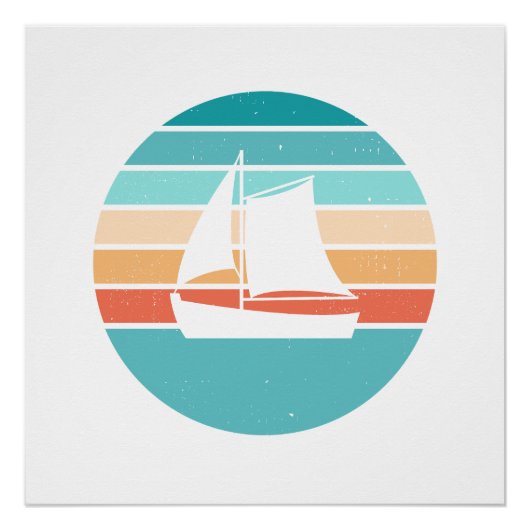 Retro Sonnenuntergang gestörter Effekt + Segelboot Poster (Vorderseite)