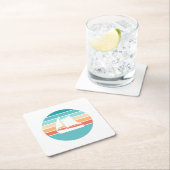 Retro Sonnenuntergang gestörter Effekt + Segelboot Rechteckiger Pappuntersetzer (Vor Ort)