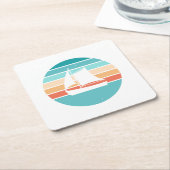 Retro Sonnenuntergang gestörter Effekt + Segelboot Rechteckiger Pappuntersetzer (angewinkelt)