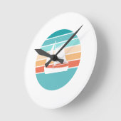 Retro Sonnenuntergang gestörter Effekt + Segelboot Runde Wanduhr (Winkel)